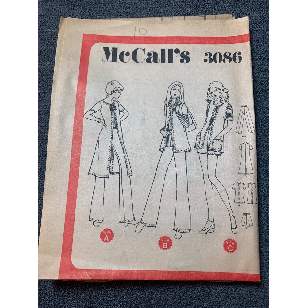 Vintage McCalls 3086 Sewing Pattern Womens Size 10 Coat Vest Pants Shorts Uncut - Picture 5 of 5